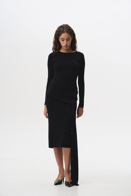 Black Tie Belt Viscose Dress Black Tie Belt Viscose Dress
