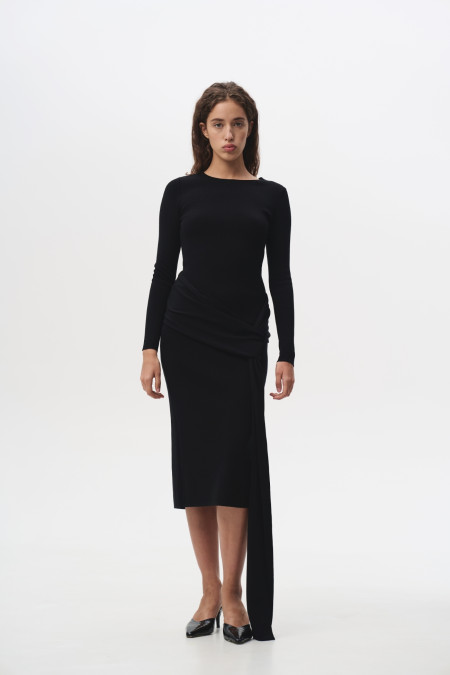 Black Tie Belt Viscose Dress Black Tie Belt Viscose Dress