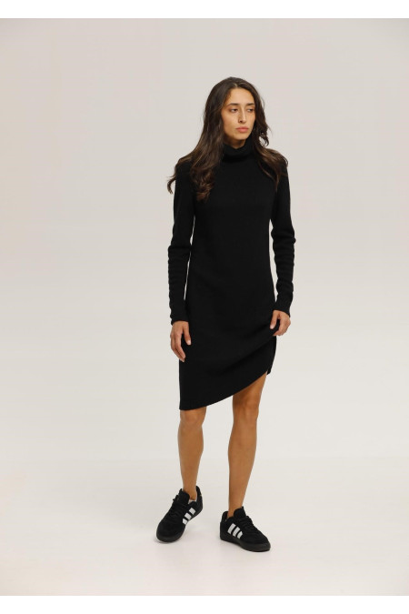 Black Lambswool Turtleneck Dress