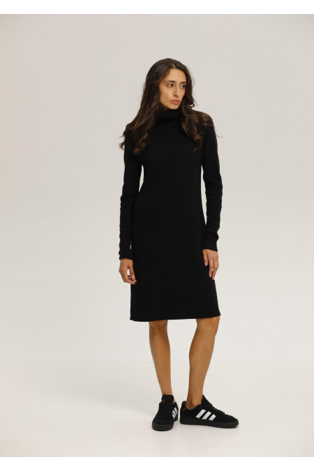 Black Lambswool Turtleneck Dress