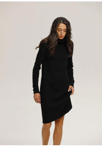 Black Lambswool Turtleneck Dress