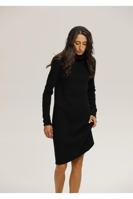 Black Lambswool Turtleneck Dress