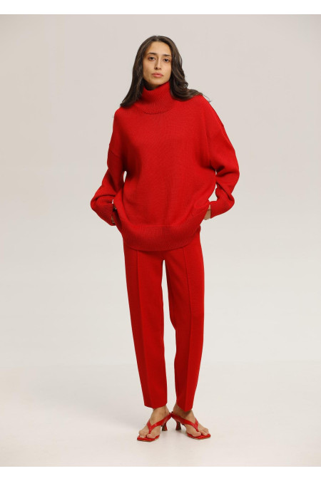Red Wool Pants With Pockets