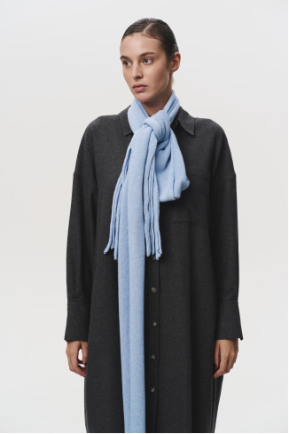 Soft Blue Fringed Scarf