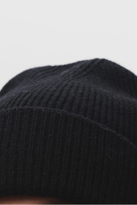 Soft Black Lambswool Fold Beanie Soft Black Lambswool Fold Beanie