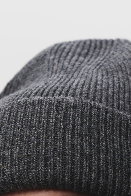 Soft Dark Grey Lambswool Fold Beanie
