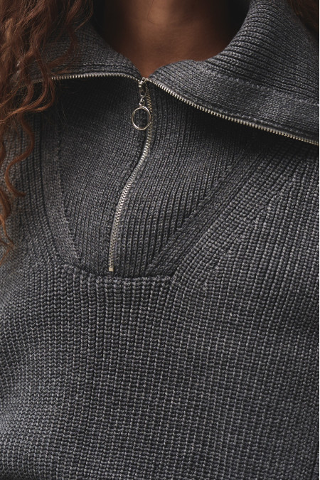 Grey Knit Zipper Dickey