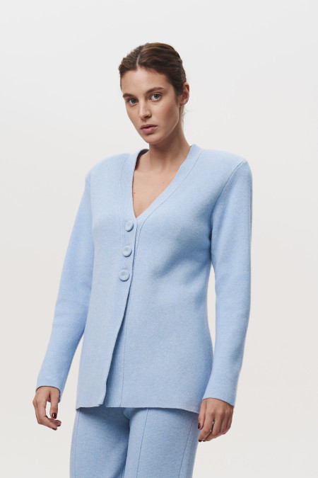 Blue Fitted Shoulder Pad Jacket Blue Fitted Shoulder Pad Jacket