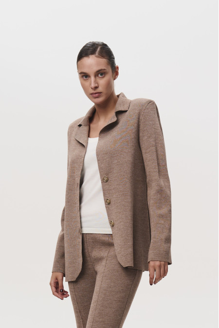 Dark Beige Fitted Merino Wool Blazer 