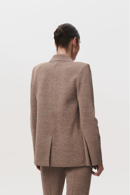 Dark Beige Fitted Merino Wool Blazer 