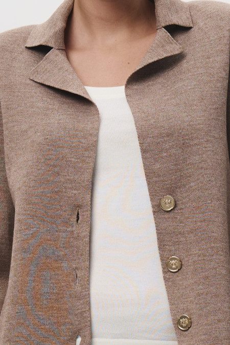 Dark Beige Fitted Merino Wool Blazer 