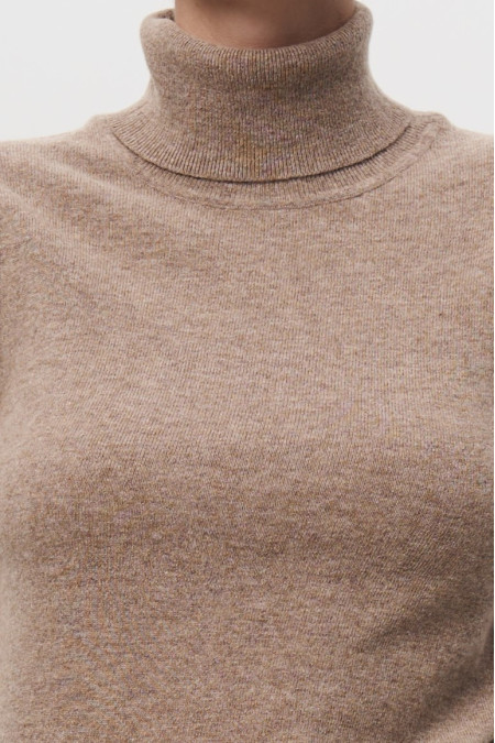 Basic Dark Beige Lambswool Turtleneck Top Basic Dark Beige Lambswool Turtleneck Top