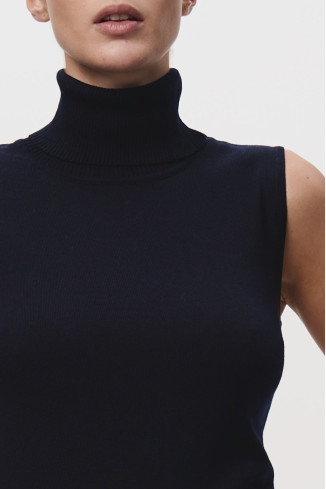 Navy 100% Merino Wool Turtleneck Top