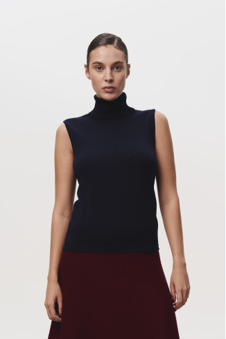 Navy 100% Merino Wool Turtleneck Top