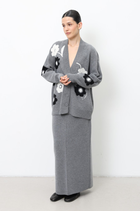 Oversize-кардиган з вишитими квітами сірий Oversize-кардиган з вишитими квітами сірий