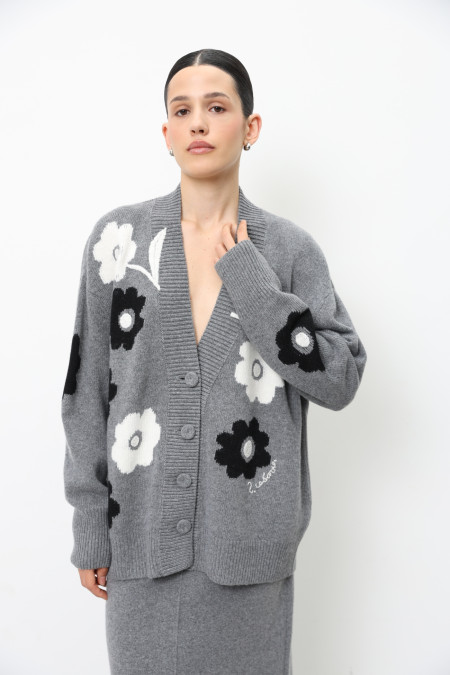 Oversize-кардиган з вишитими квітами сірий Oversize-кардиган з вишитими квітами сірий