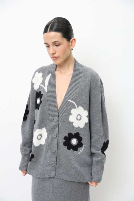 Oversize-кардиган з вишитими квітами сірий Oversize-кардиган з вишитими квітами сірий