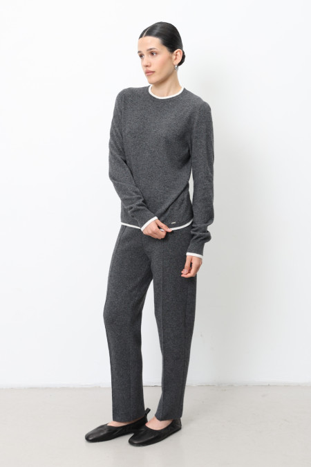 Dark Gray and Off-white Long-Sleeved Lambswool Jumper