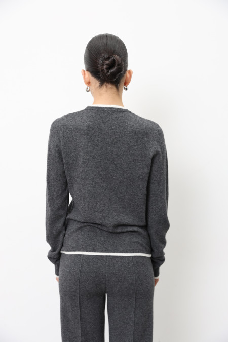 Dark Gray and Off-white Long-Sleeved Lambswool Jumper