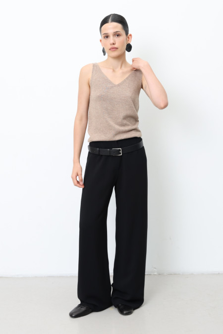 Wide Black Viscose Trousers