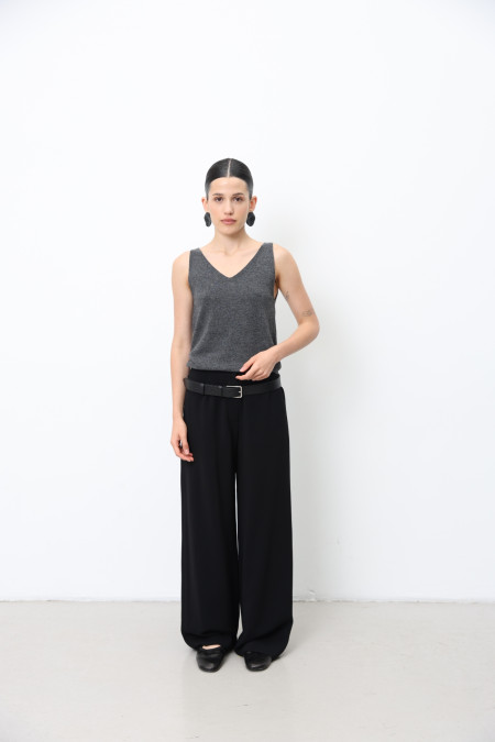 Dark Gray Lambswool V-neck Top