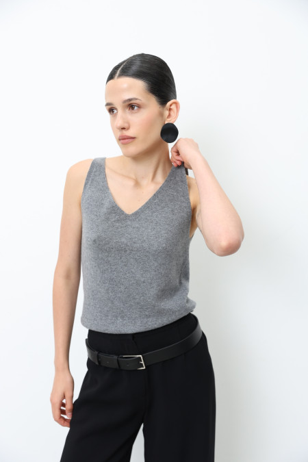 Gray Lambswool V-neck Top