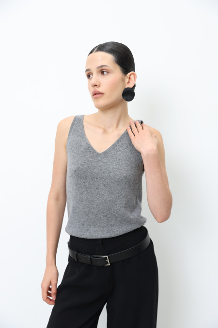 Gray Lambswool V-neck Top