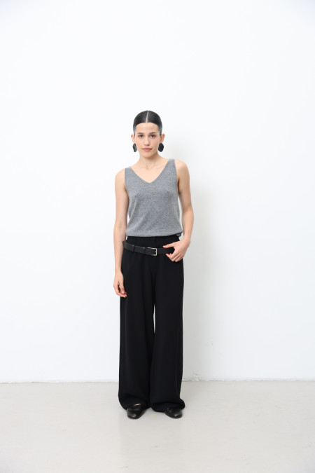Gray Lambswool V-neck Top