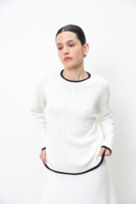 Off-White Viscose Sweater with Contrasting Trim