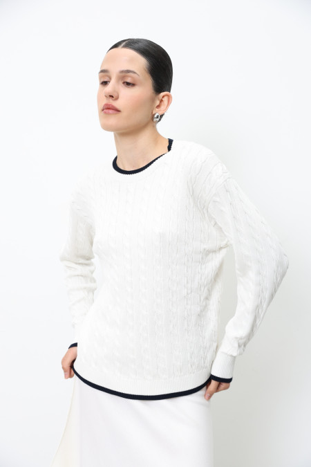 Off-White Viscose Sweater with Contrasting Trim