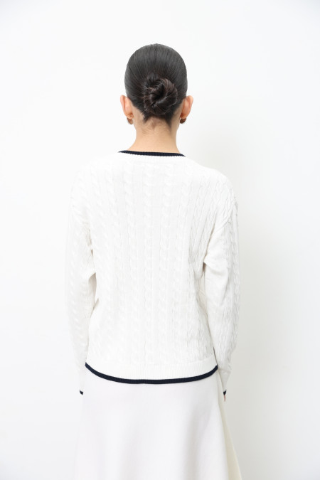 Off-White Viscose Sweater with Contrasting Trim