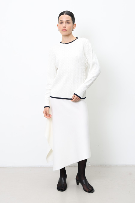 Off-White Viscose Sweater with Contrasting Trim