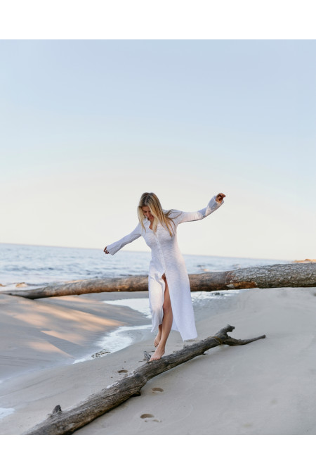 Long White Cardigan With Buttons
