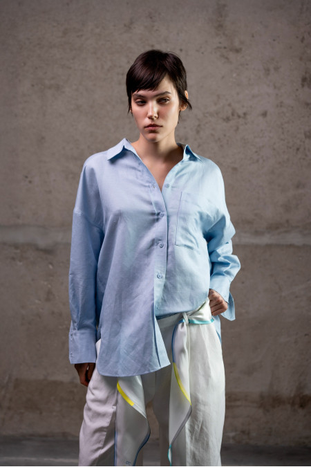 Сорочка oversize з льону блакитна Сорочка oversize з льону блакитна