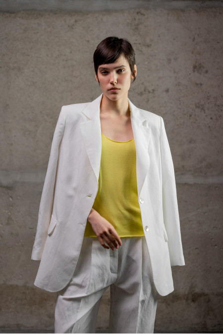 Off-White Linen Jacket With Viscose Lining