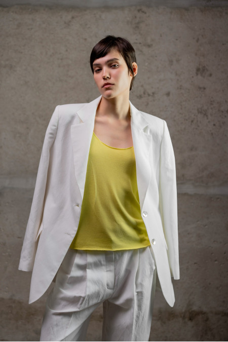 Off-White Linen Jacket With Viscose Lining