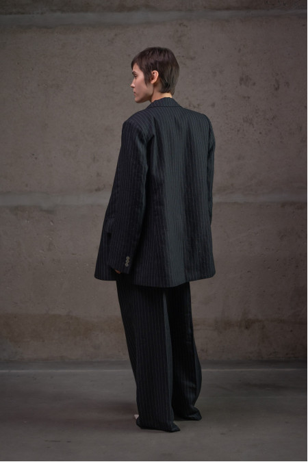 Black Striped Linen Jacket With Viscose Lining Black Striped Linen Jacket With Viscose Lining