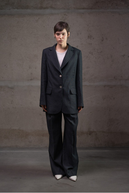 Black Striped Linen Jacket With Viscose Lining Black Striped Linen Jacket With Viscose Lining