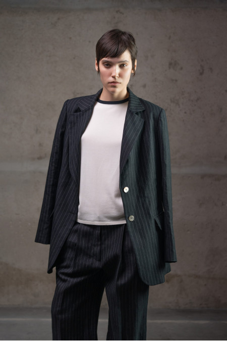 Black Striped Linen Jacket With Viscose Lining Black Striped Linen Jacket With Viscose Lining