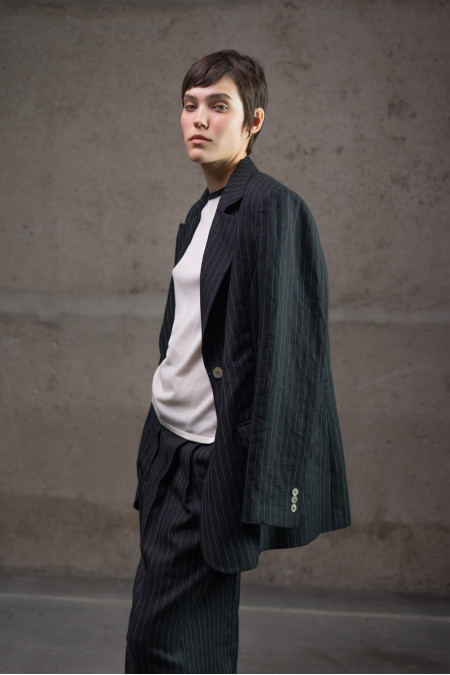 Black Striped Linen Jacket With Viscose Lining Black Striped Linen Jacket With Viscose Lining