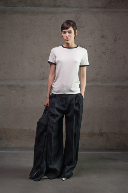 Black Striped Linen Palazzo Trousers With Double Pleats Black Striped Linen Palazzo Trousers With Double Pleats
