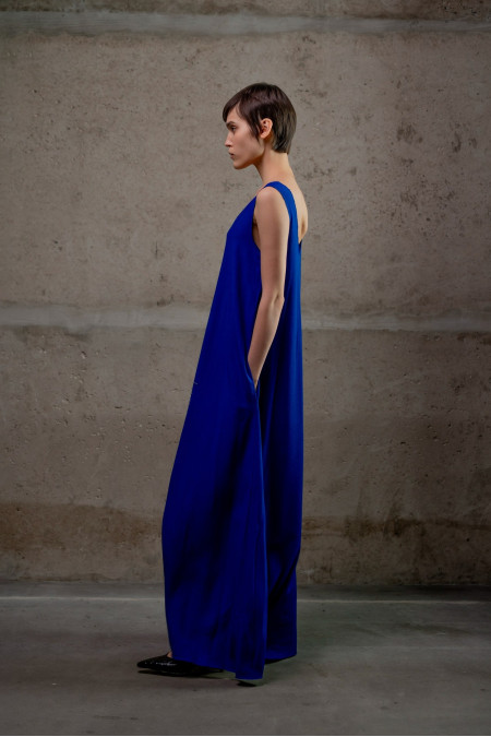 Beaded Blue A-Line Viscose Dress 