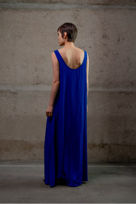 Beaded Blue A-Line Viscose Dress 