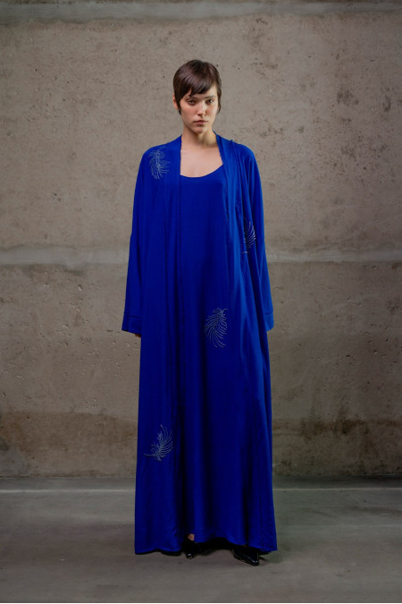 Beaded Blue A-Line Viscose Dress 