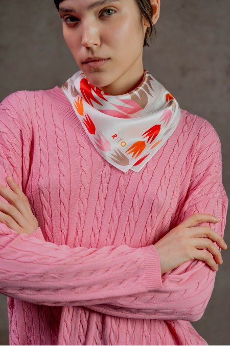 Small Silk Neckerchief with "Swallows" Print Small Silk Neckerchief with "Swallows" Print