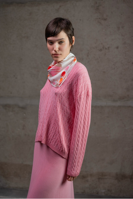 Small Silk Neckerchief with "Swallows" Print Small Silk Neckerchief with "Swallows" Print