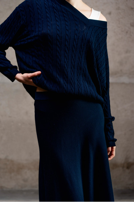 Navy A-Line Maxi Skirt in Viscose Knit Navy A-Line Maxi Skirt in Viscose Knit