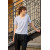 Blue Viscose Short-Sleeved U-Neck Jumper