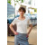 Off-White Viscose Short-Sleeved U-Neck Jumper