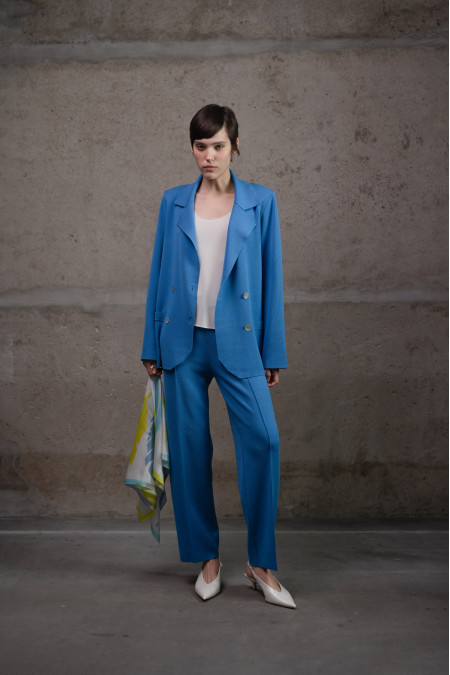 Blue Straight-Leg Viscose Knit Trousers